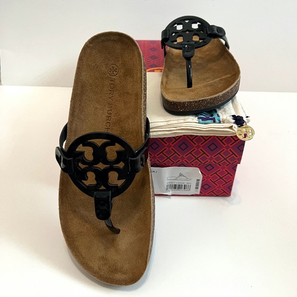 NIB Tory Burch Miller Cloud Patent Leather/Cork - Perfect Black, Size 8.5 - Picture 2 of 12